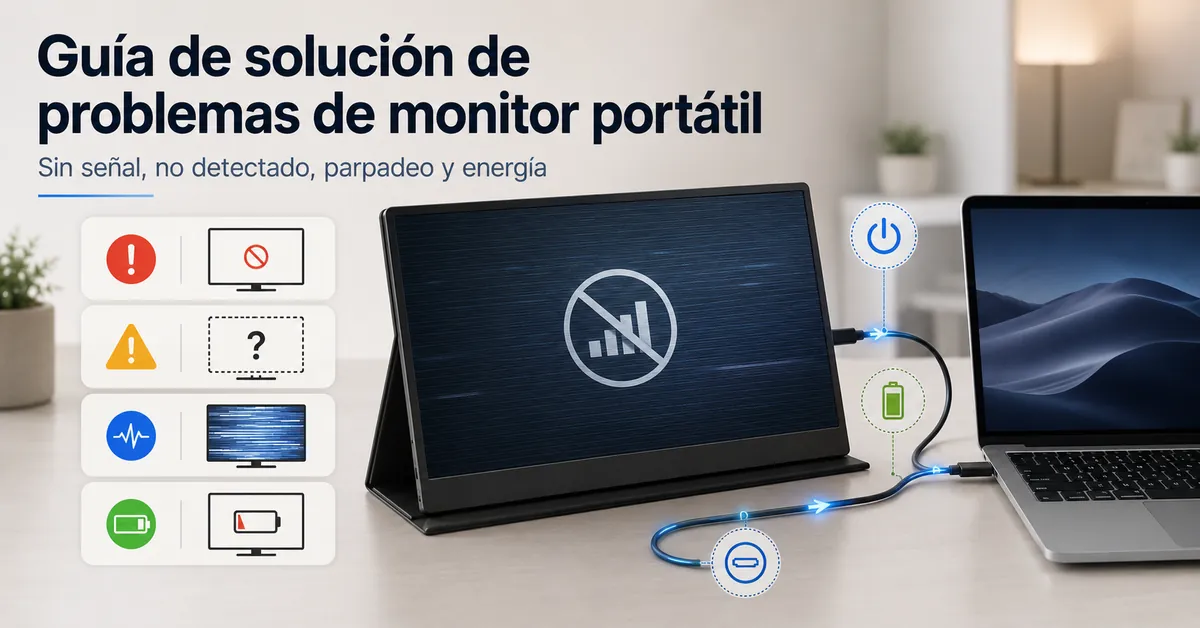 Solución de problemas de un monitor portátil con cables, alimentación y comprobaciones de señal