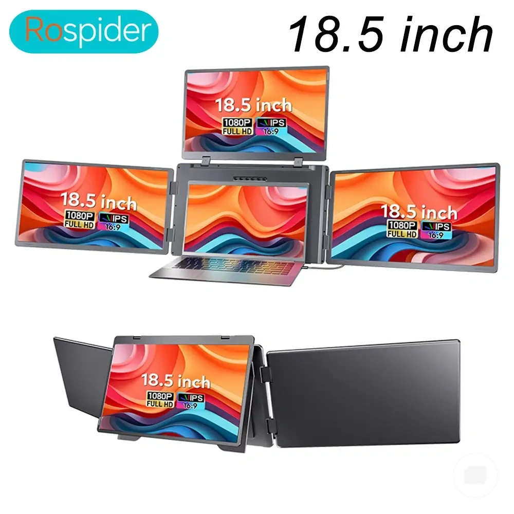 Extenseur triple écran 18,5 pouces avec écran portable IPS 1080p pour ordinateurs portables de 12 à 18 pouces