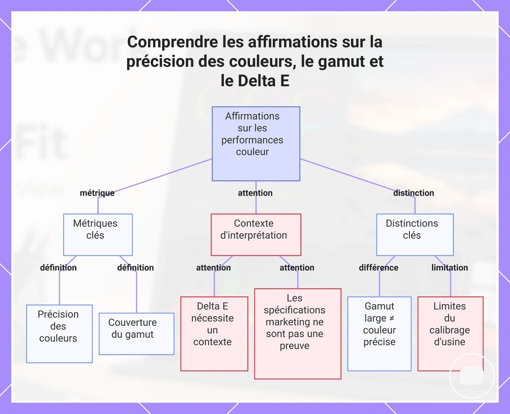 Comprendre les affirmations sur la précision des couleurs, le gamut et le Delta E