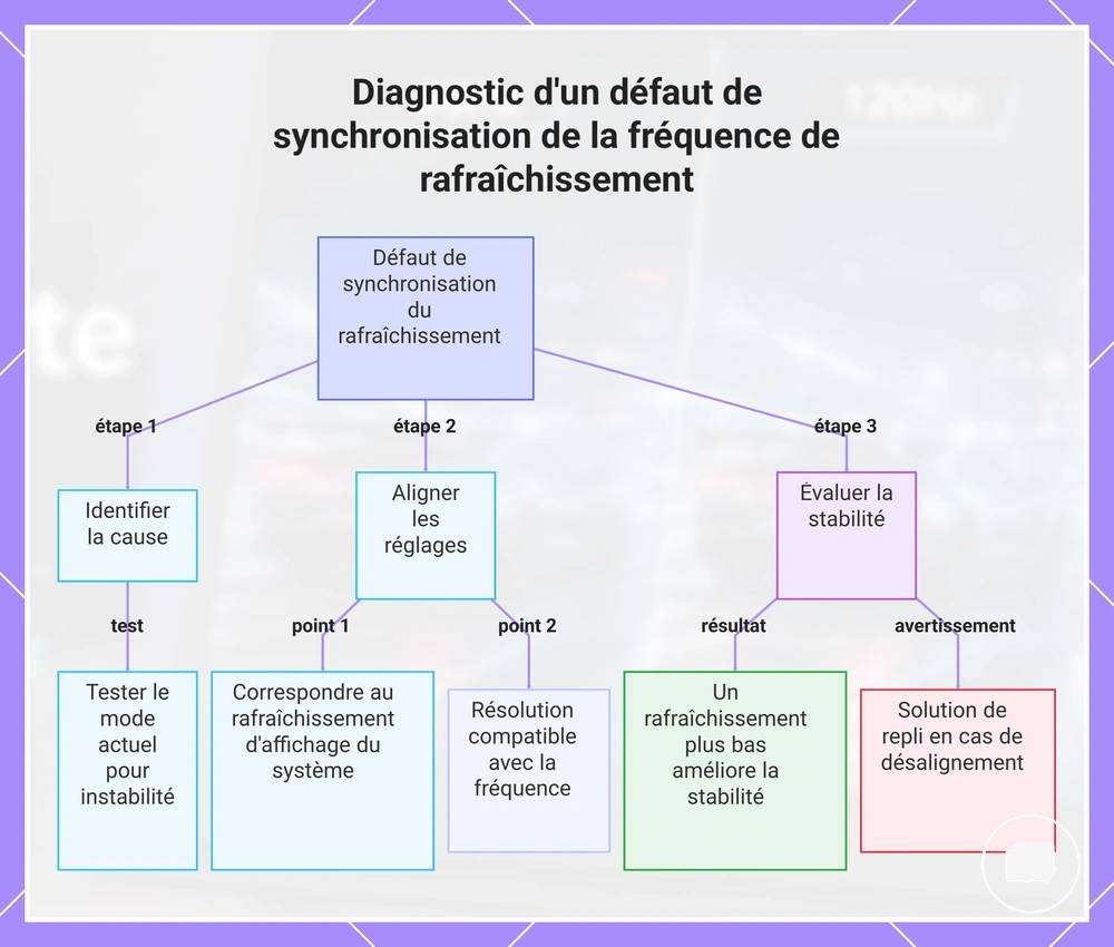 Diagnostic d'un défaut de synchronisation de la fréquence de rafraîchissement