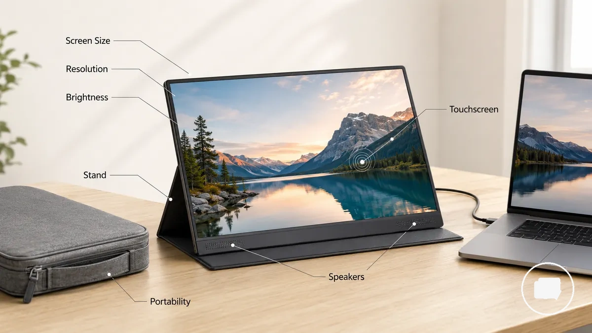 Moniteur portable annoté montrant les fonctionnalités qui influencent l’utilisabilité quotidienne
