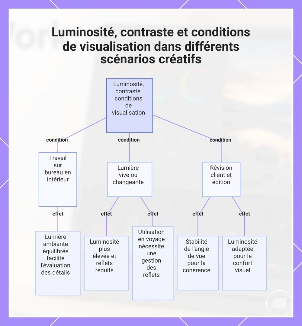 Luminosité, contraste et conditions de visualisation dans différents scénarios créatifs