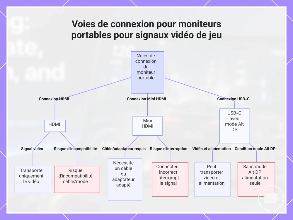 Voies de connexion pour moniteurs portables pour signaux vidéo de jeu