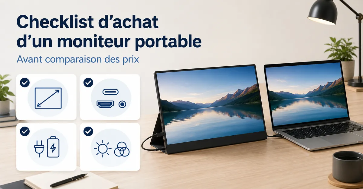 Checklist d’achat d’un moniteur portable incluant taille, connectique, alimentation et caractéristiques d’écran