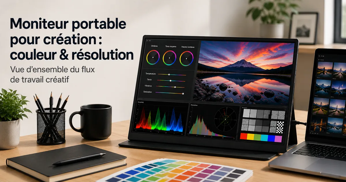 Moniteur portable utilisé pour la création avec affichage orienté couleur et résolution à l’écran
