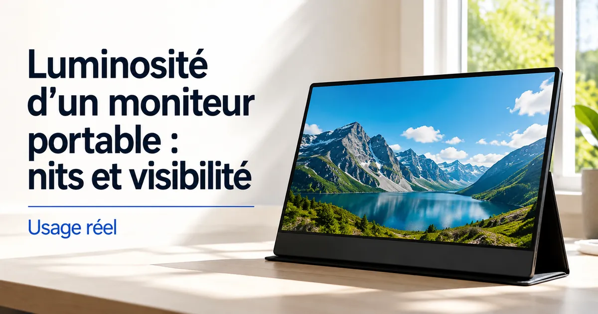 Écran de moniteur portable observé dans une pièce lumineuse pour évaluer la visibilité