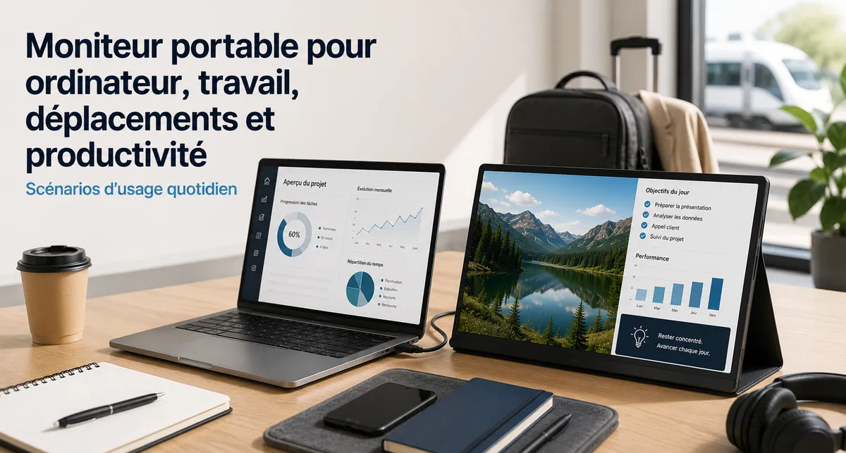Moniteur portable utilisé avec un ordinateur portable pour le travail, les déplacements et la productivité