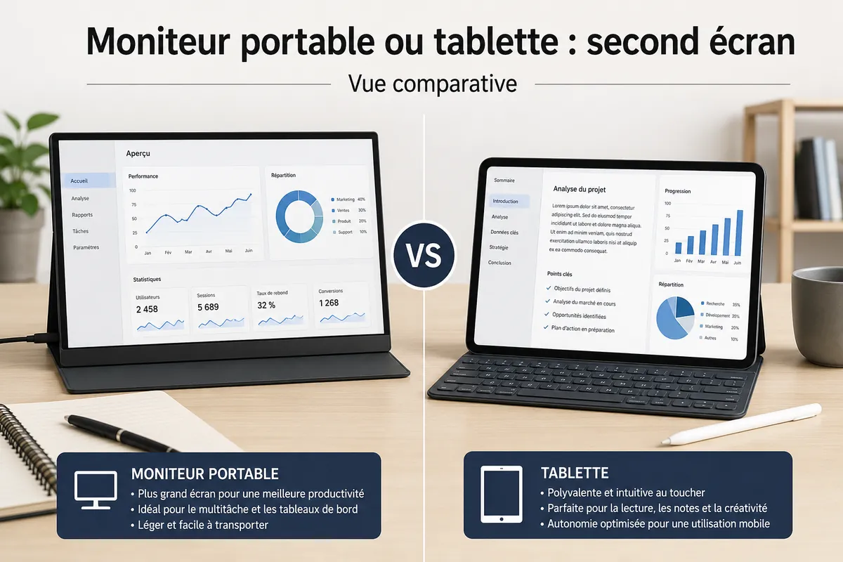 Moniteur portable et tablette côte à côte comme solutions de second écran