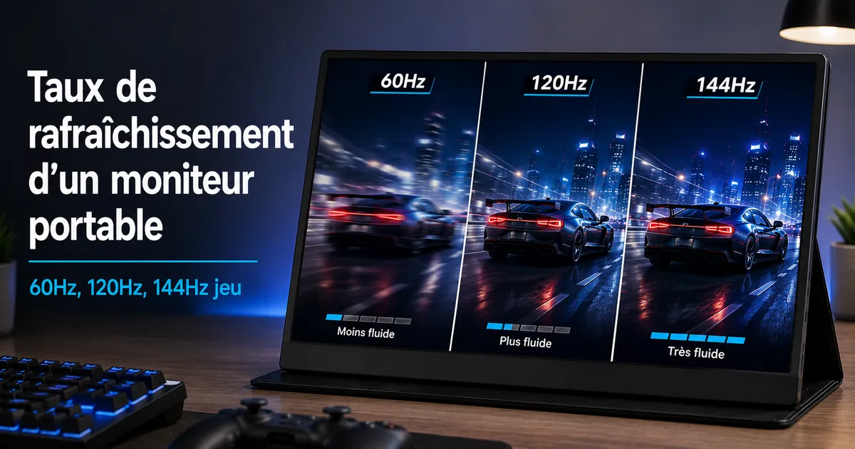 Moniteur portable utilisé pour le jeu afin de comparer les performances du taux de rafraîchissement