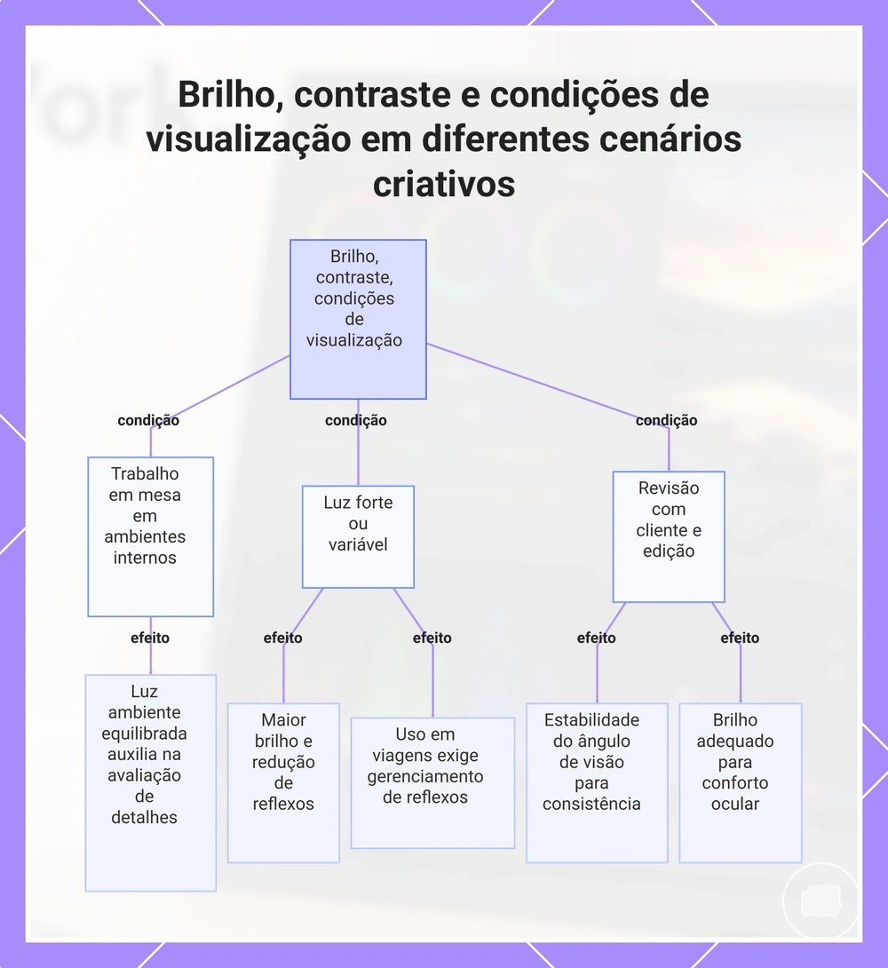 Brilho, contraste e condições de visualização em diferentes cenários criativos