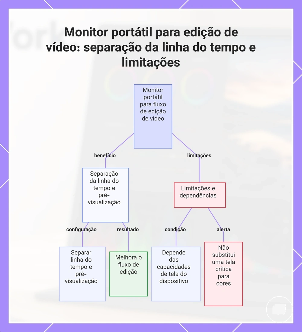 Monitor portátil para edição de vídeo: separação da linha do tempo e limitações