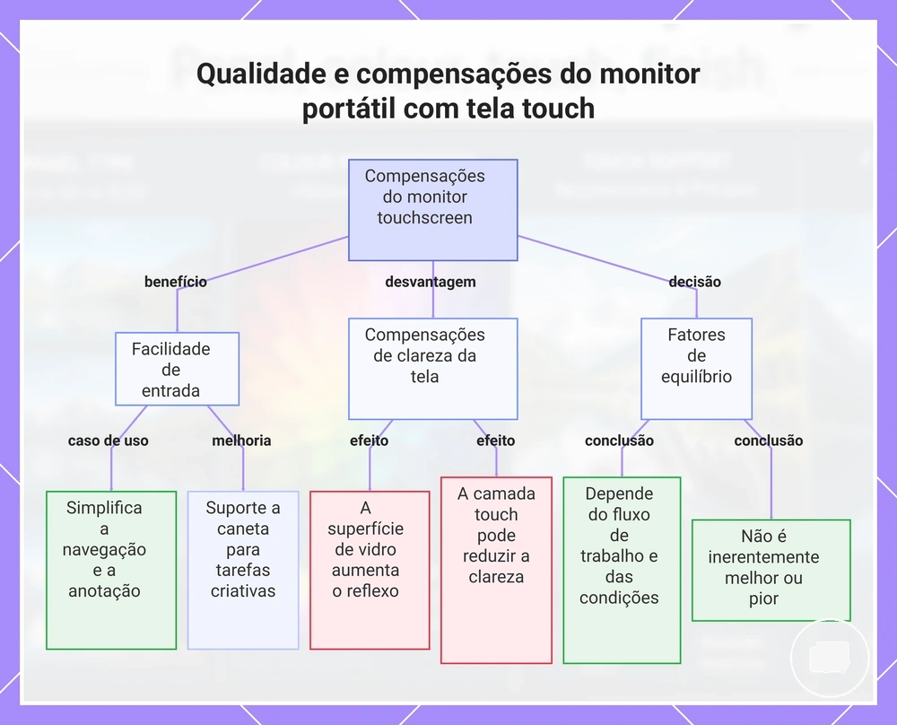 Qualidade e compensações do monitor portátil com tela touch