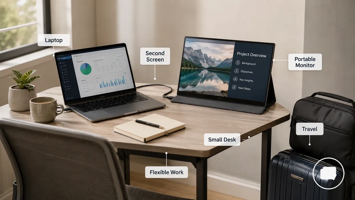 Monitor portátil em contexto que ilustra quando vale a pena considerar um monitor portátil