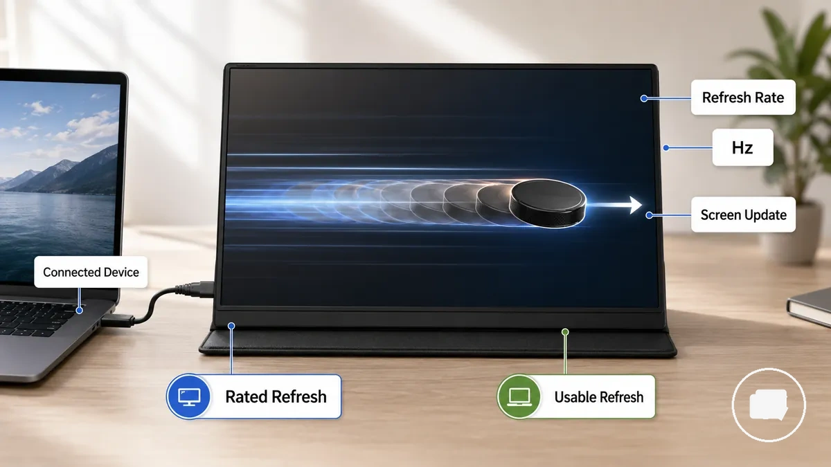 Diagrama explicando a taxa de atualização em um monitor portátil em hertz