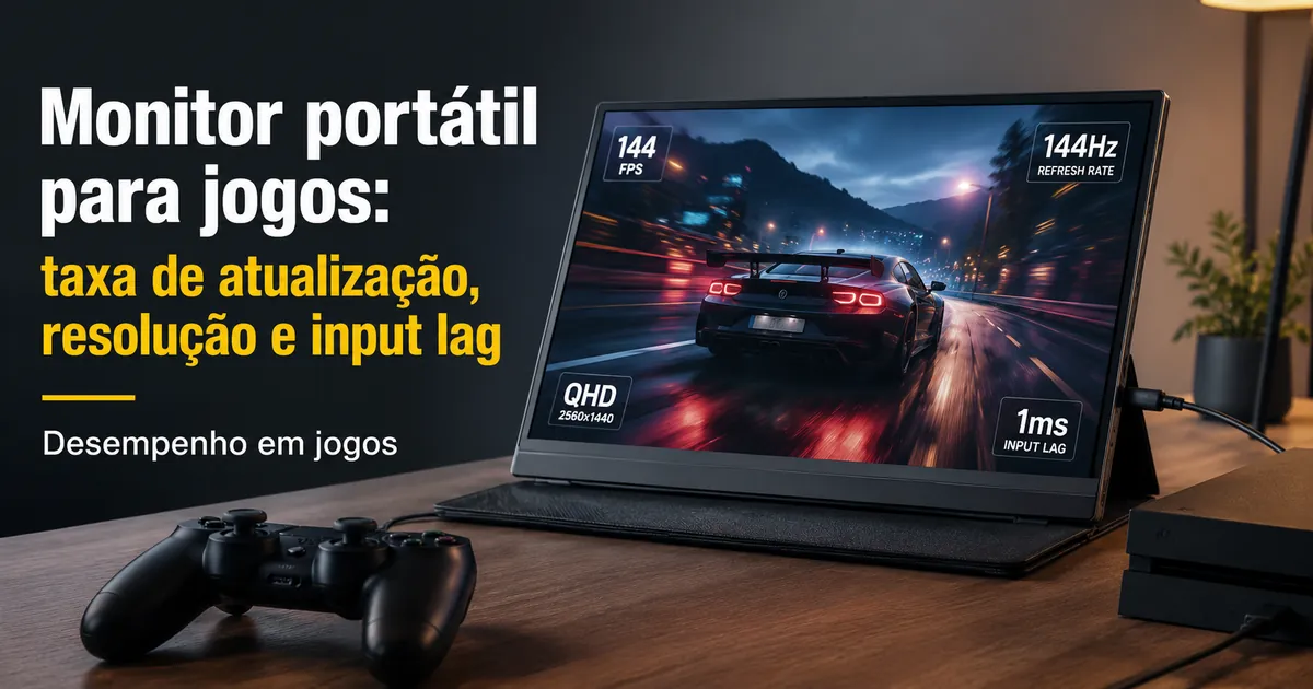 Monitor portátil usado em uma configuração de jogos com controle e console