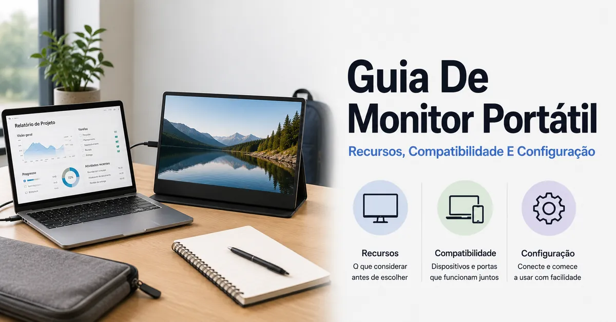 Monitor portátil conectado como segunda tela para trabalho e deslocamentos
