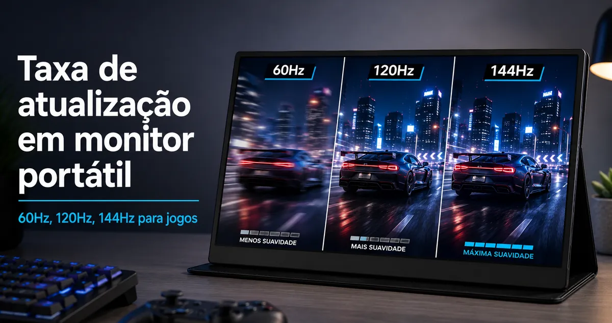 Monitor portátil usado para jogos ao comparar o desempenho da taxa de atualização
