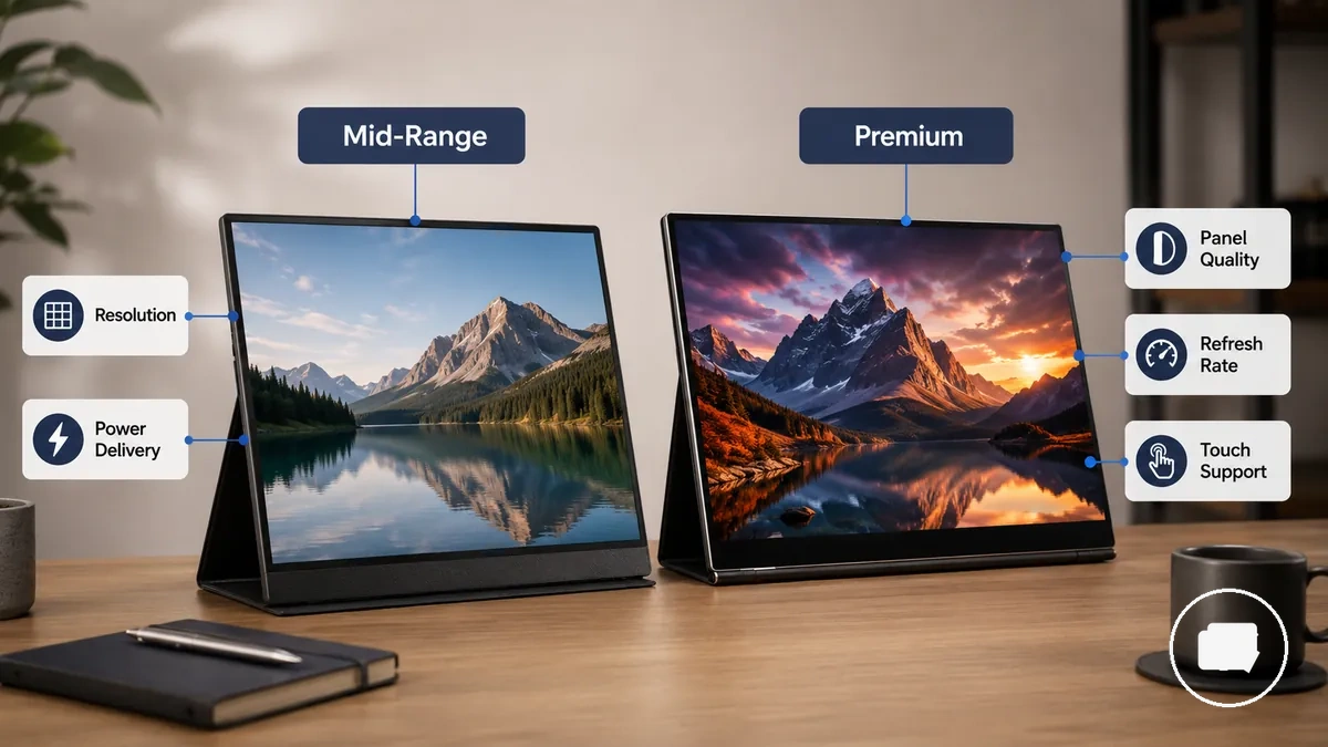 Orta seviye ve premium taşınabilir monitör özelliklerinin karşılaştırması