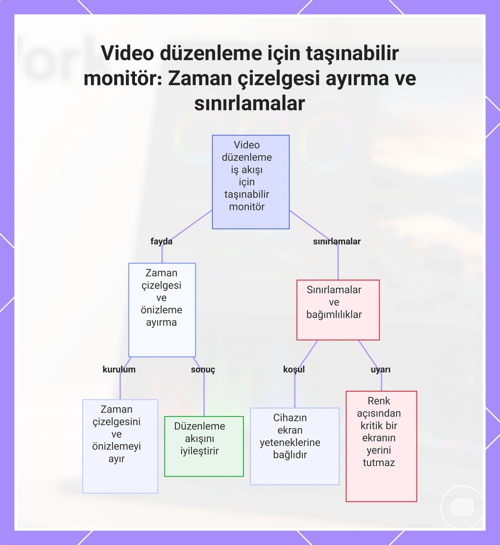 Video düzenleme için taşınabilir monitör: Zaman çizelgesi ayırma ve sınırlamalar