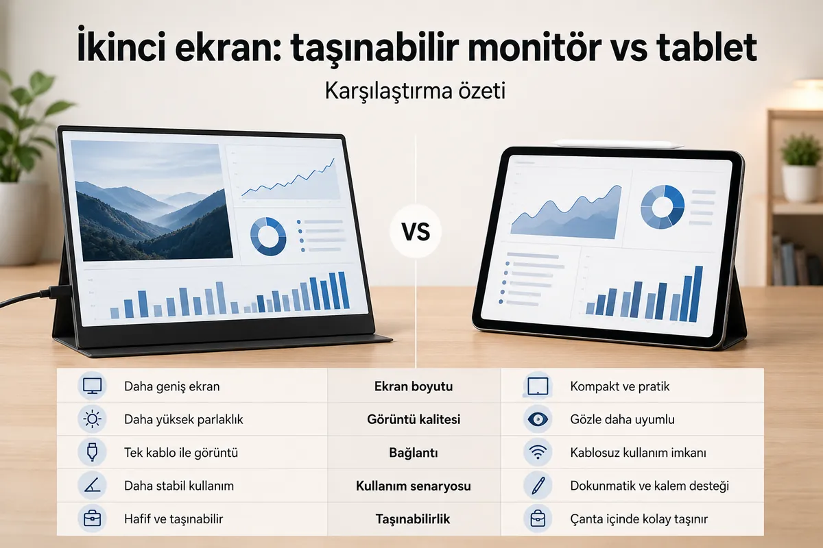 İkinci ekran seçeneği olarak yan yana duran taşınabilir monitör ve tablet